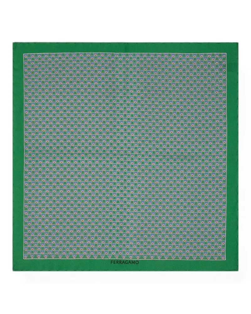 Ferragamo Tournament-print silk pocket square - Citymatch Capsule - Grün Grün
