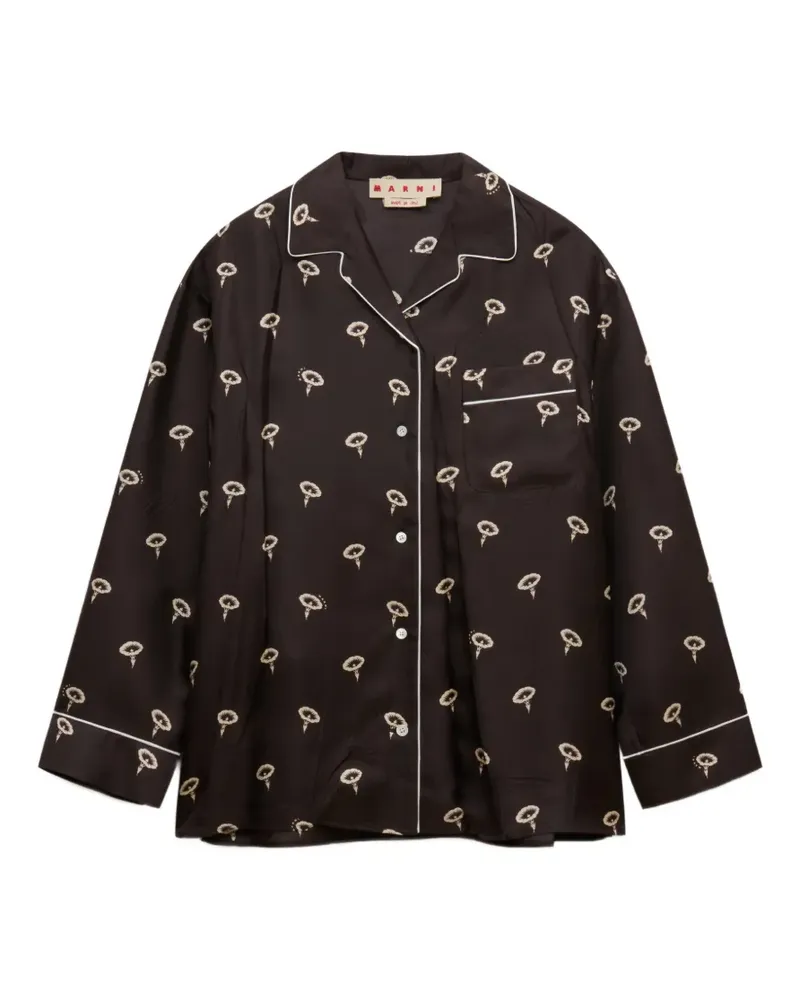 Marni brown silk twill pajama shirt with floral print - Braun Braun