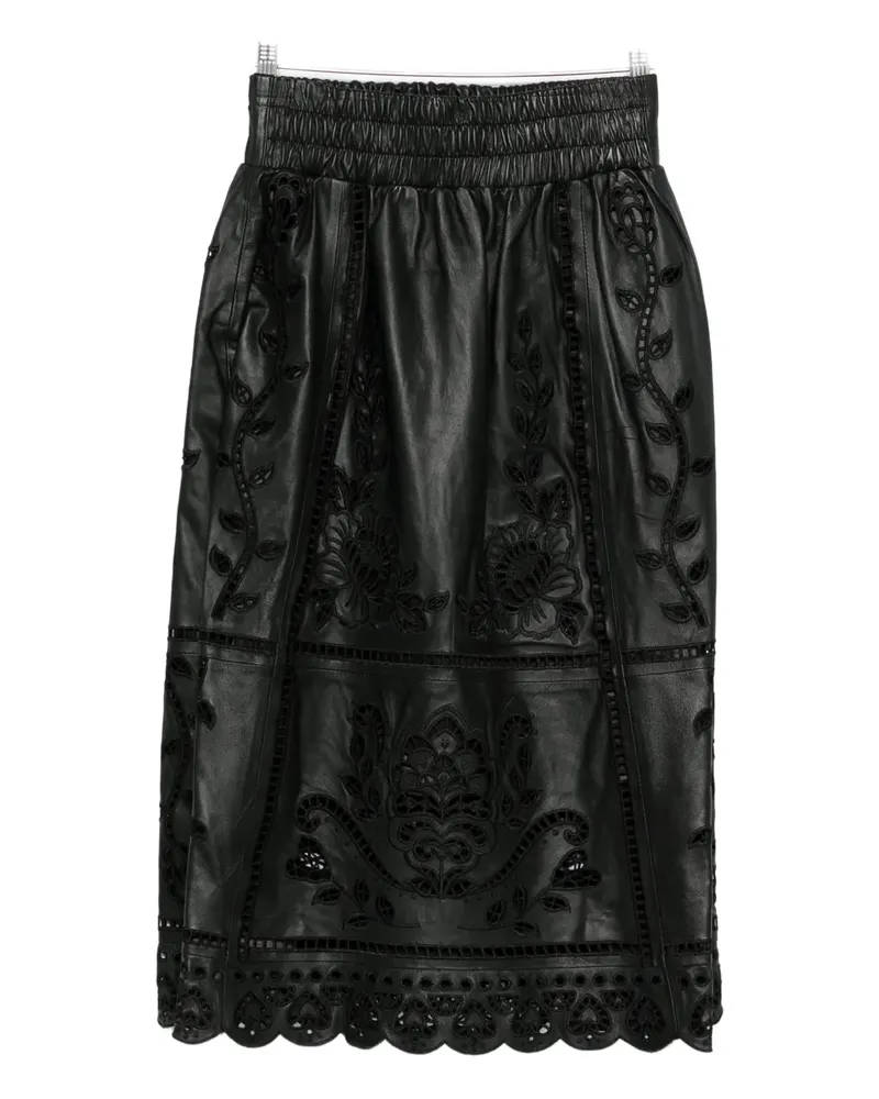 FARM Rio floral-embroidered scalloped skirt - Schwarz Schwarz