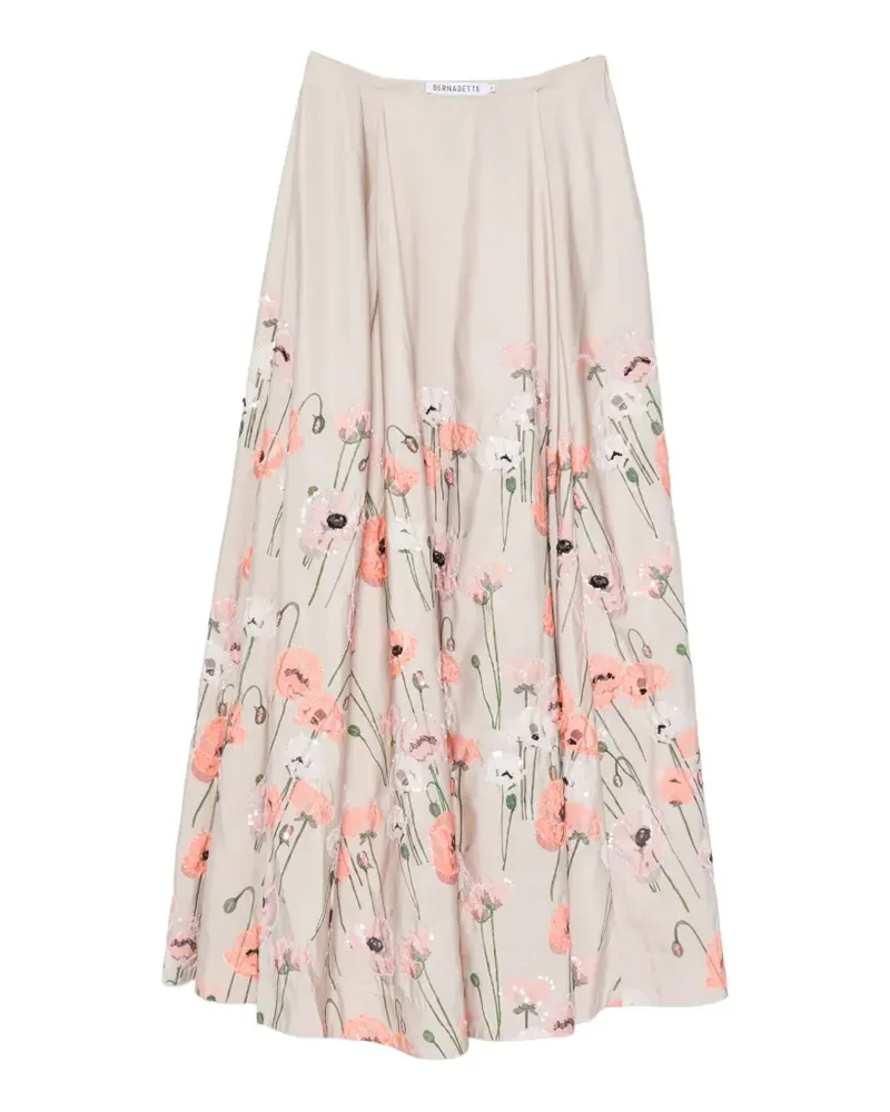 BERNADETTE Kennedy floral-embroidered maxi skirt - Nude Nude
