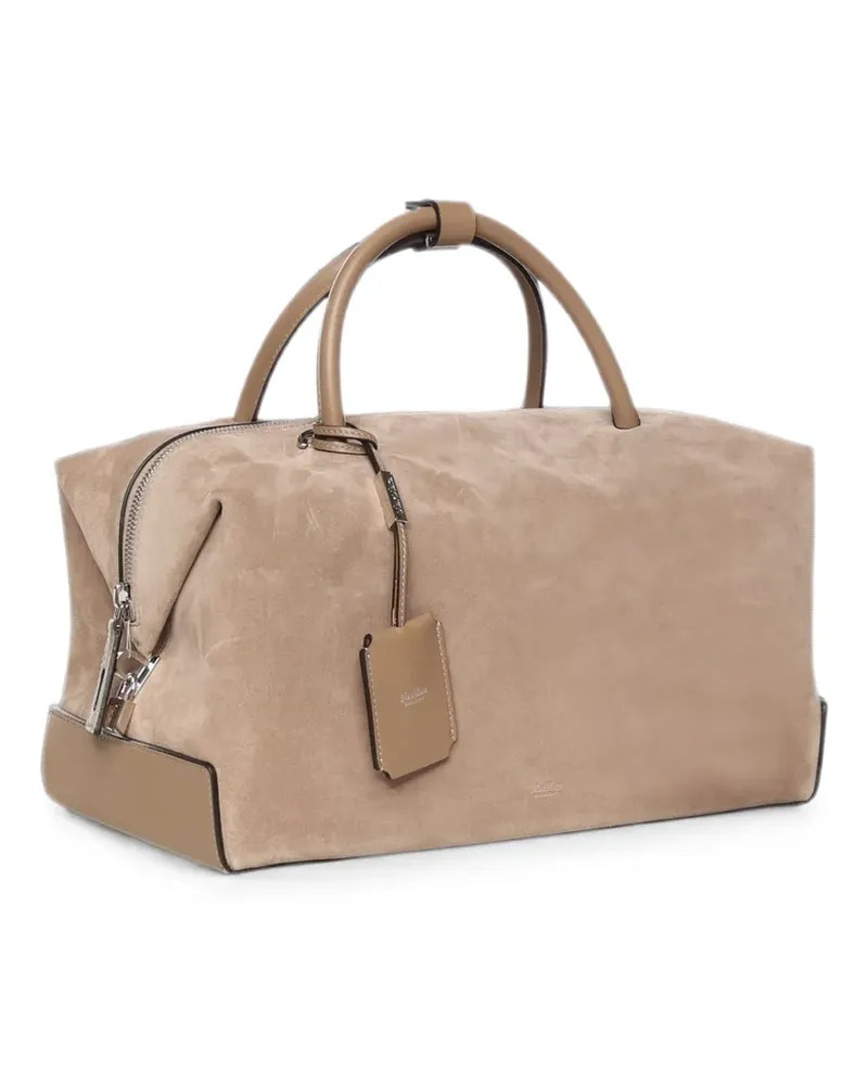 Max Mara large nubuck leather Boston bag - mud - Nude Nude