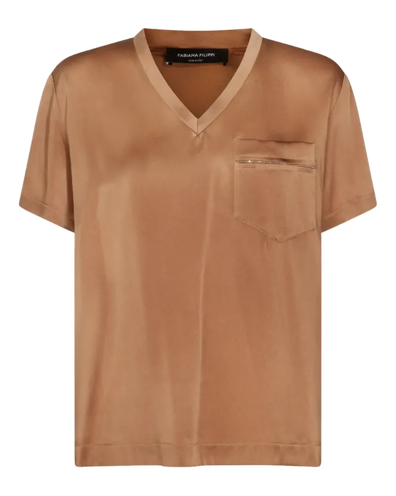 Fabiana Filippi pocket V-neck T-shirt - Braun Braun