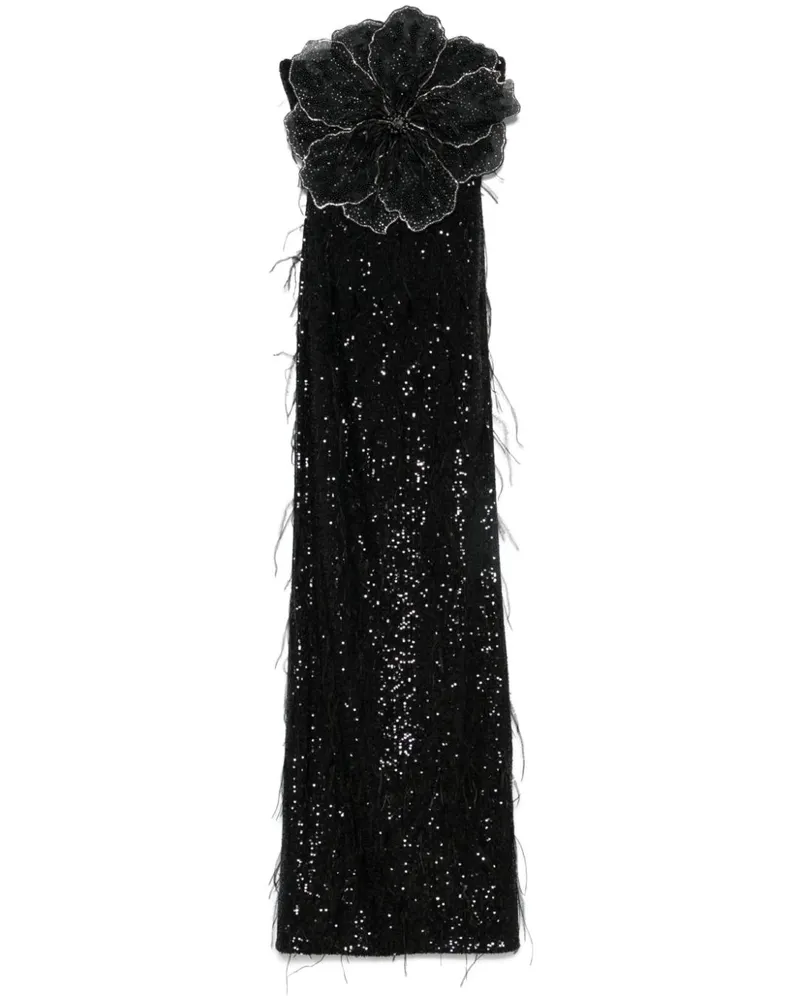 NISSA Maxikleid mit floraler Applikation und Pailletten - Schwarz Schwarz
