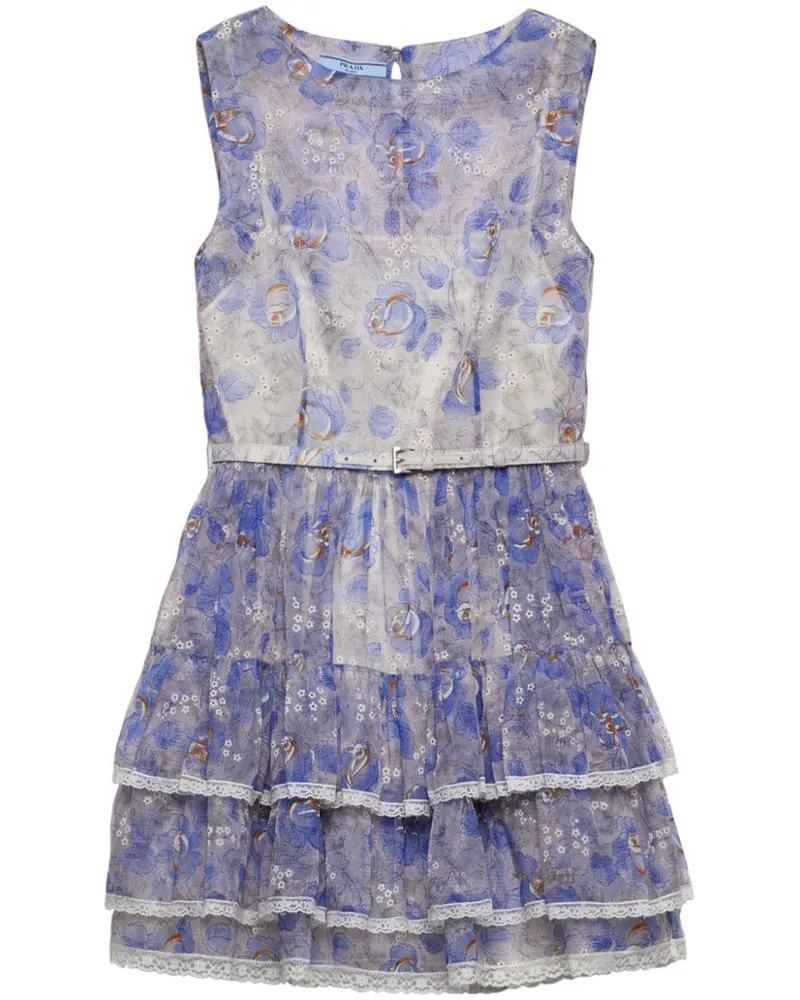 Prada Chiffon-Minikleid mit Blumen-Print - Blau Blau