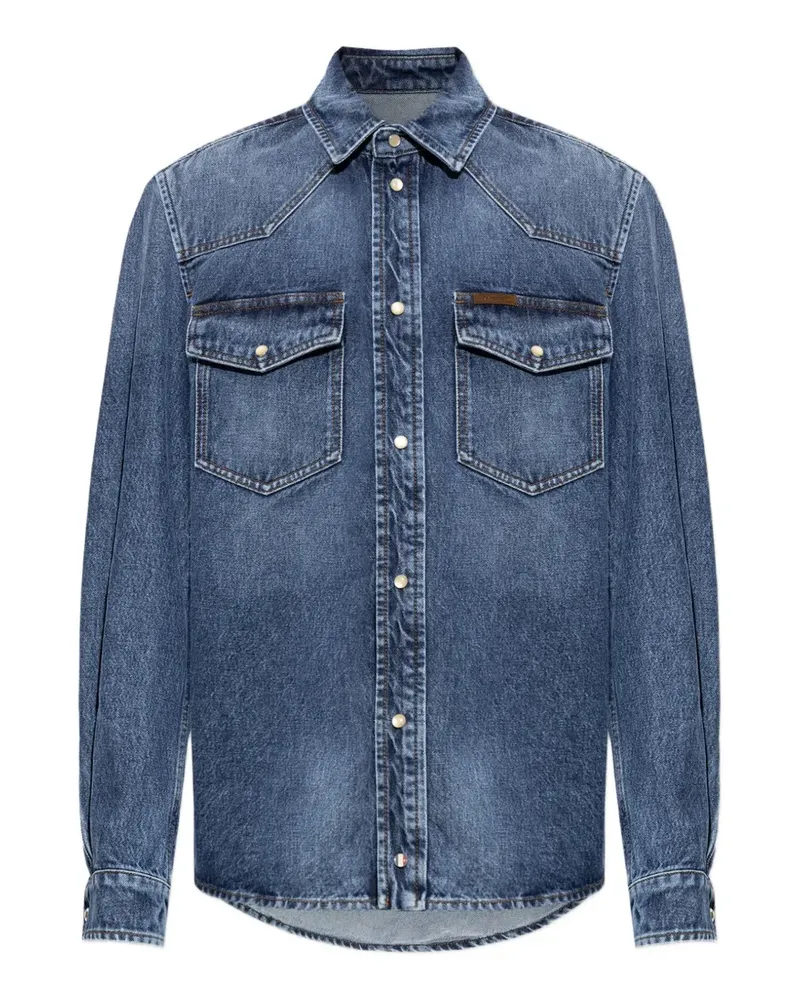 Moncler Jeanshemd mit Logo-Patch - Blau Blau
