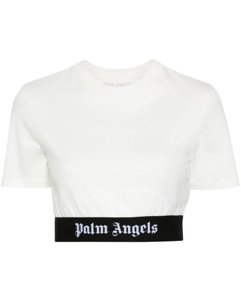 Palm Angels Cropped-T-Shirt mit Logo-Streifen - Weiß Weiß