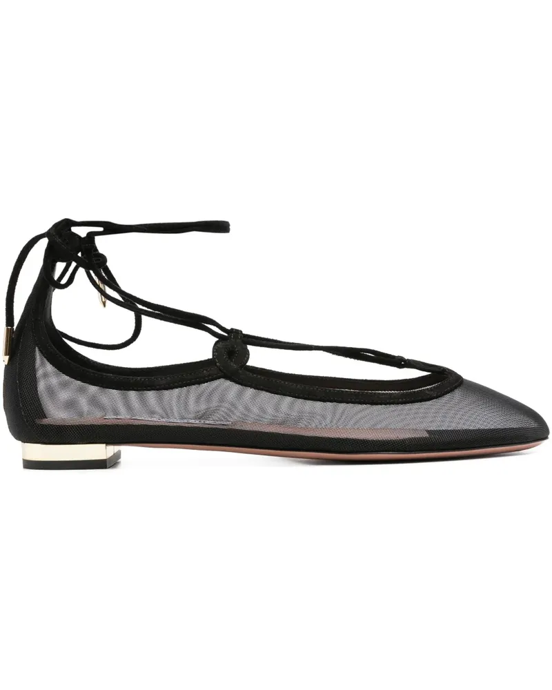 Aquazzura Flache Mesh-Pumps mit Schnürung - Schwarz Schwarz