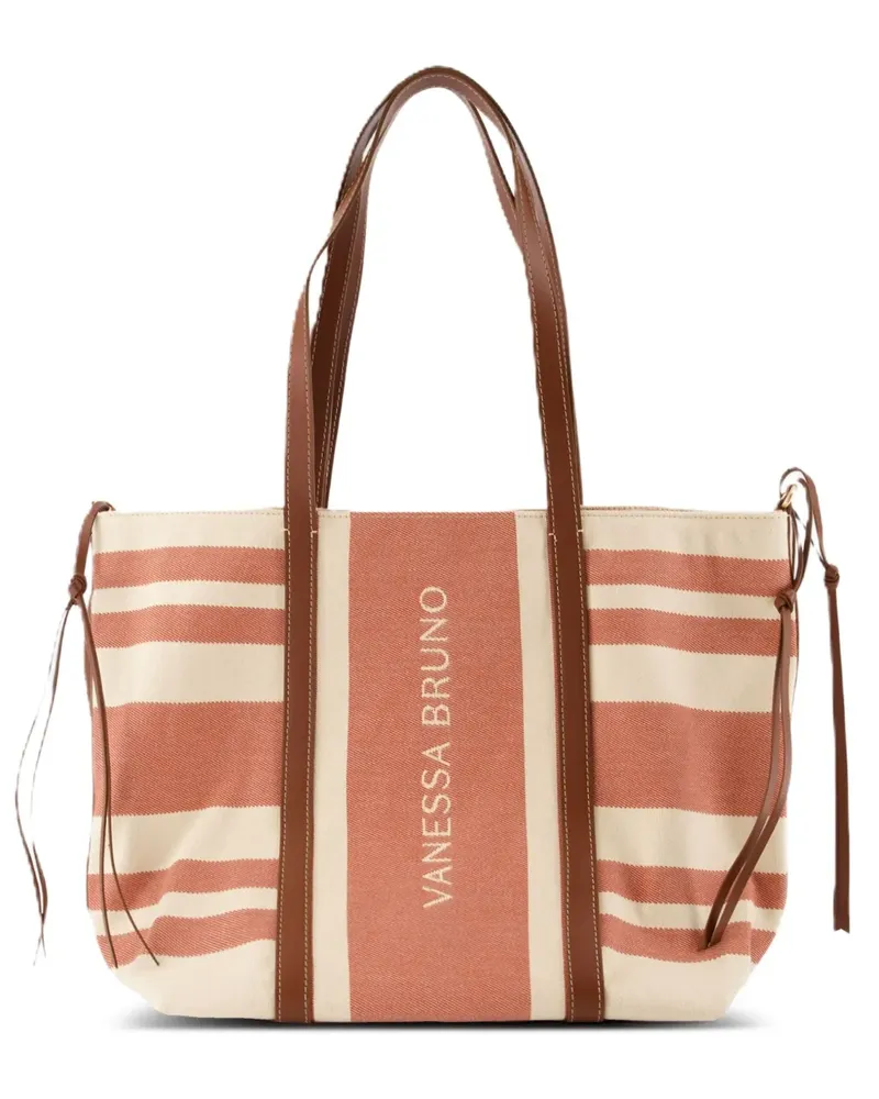 Vanessa Bruno Gestreifte Tote Bag mit Lederbesatz - Nude Nude