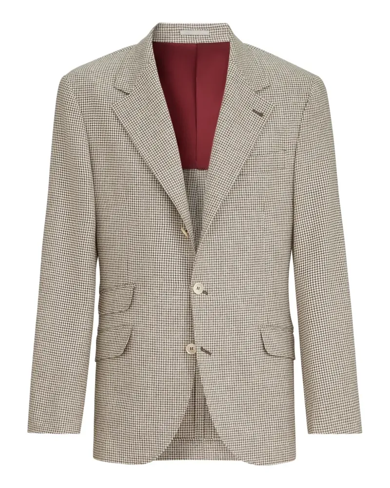 Brunello Cucinelli Cavallo Blazer aus Wolle, Alpaka und Seide mit Hahnentrittmuster - Nude Nude