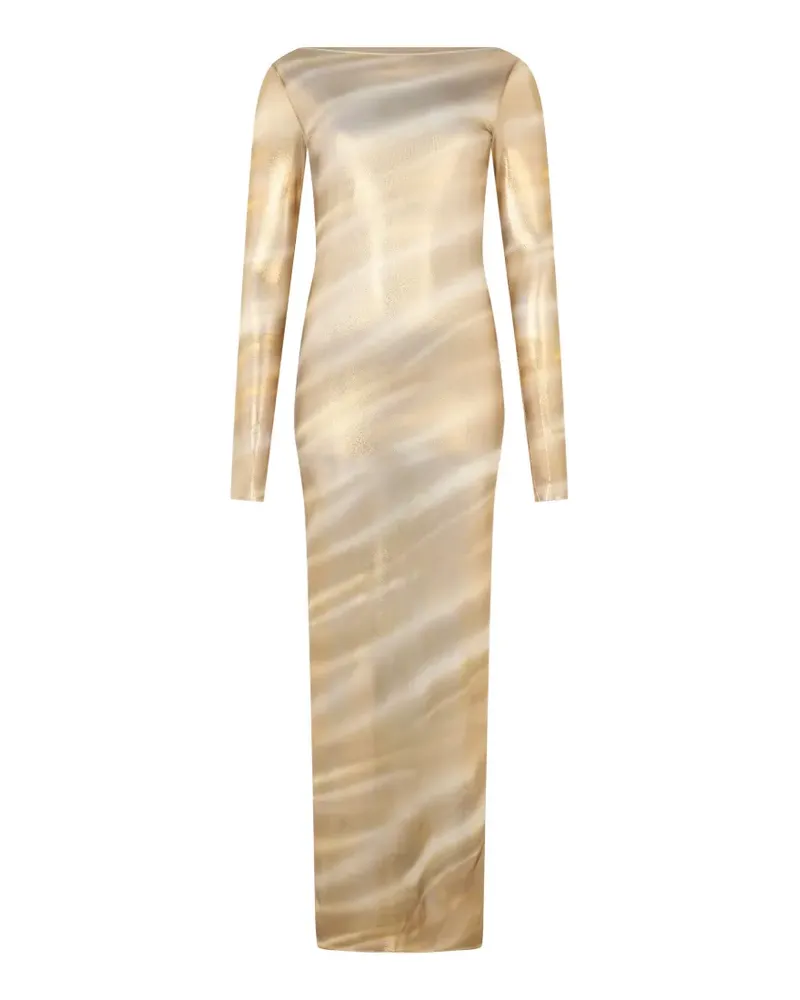 Roberto Cavalli sheer marble-print maxi dress - Gold Gold