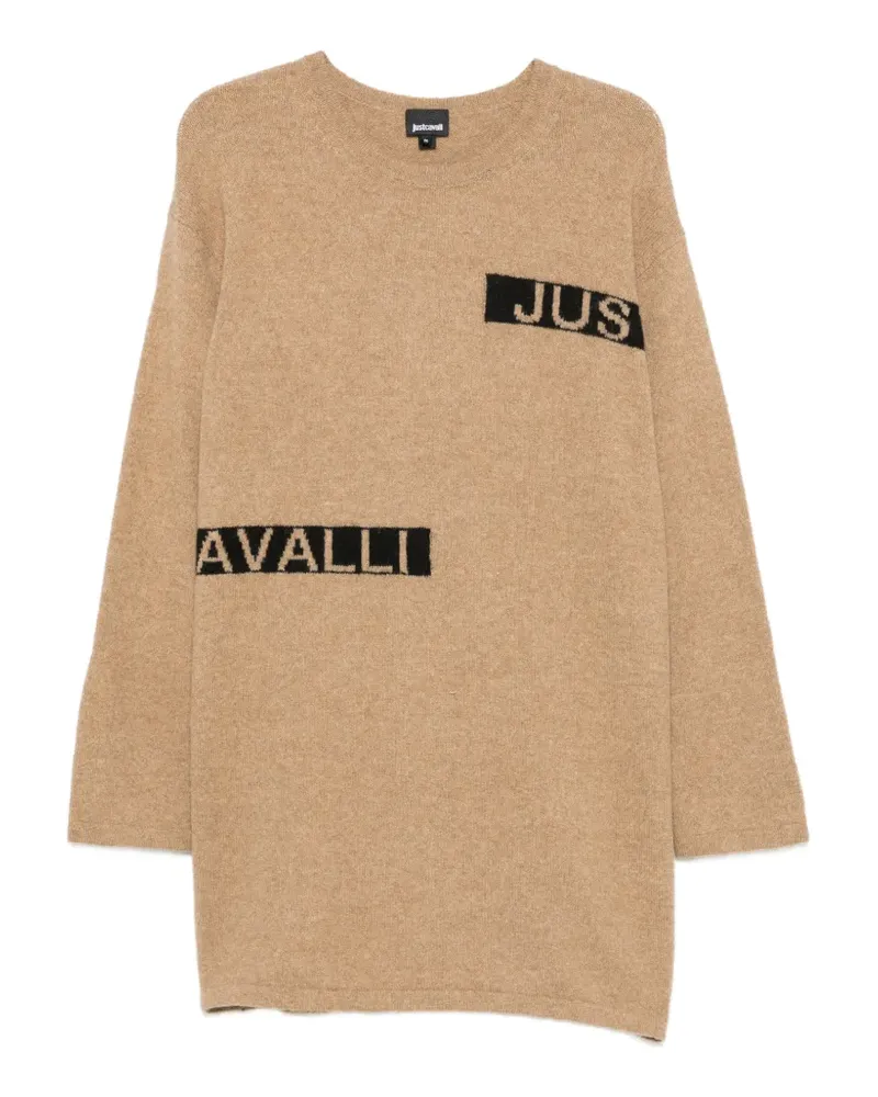 Just Cavalli logo-intarsia knitted mini dress - Nude Nude