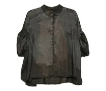 Puffärmel-Hemd mit Bleach-Effekt - Schwarz