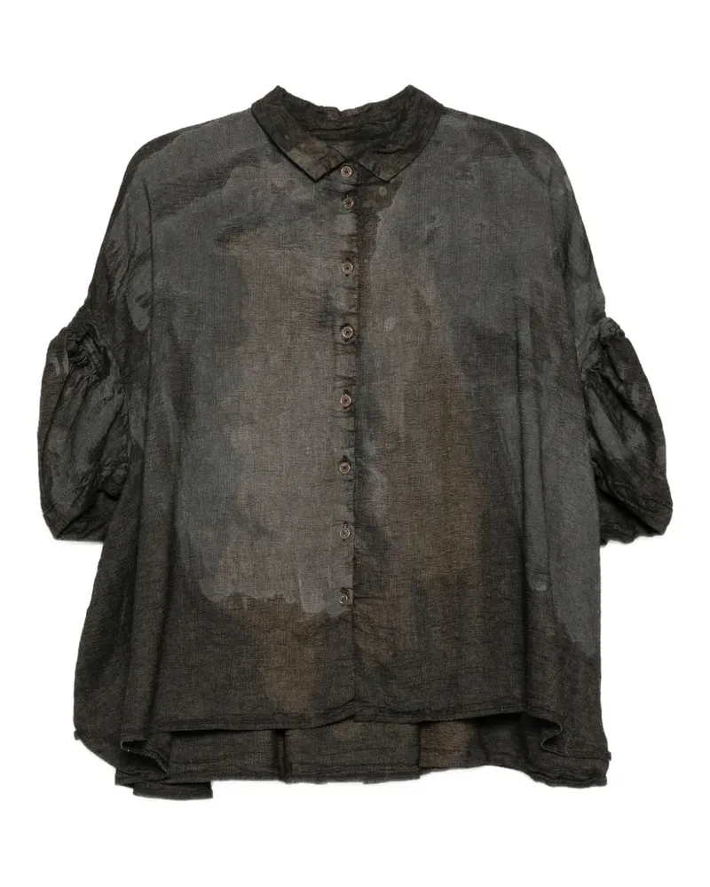 Studiorundholz Puffärmel-Hemd mit Bleach-Effekt - Schwarz Schwarz