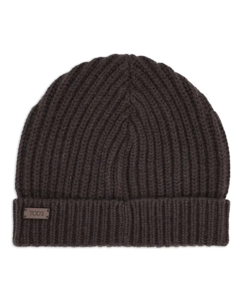 TOD'S Gerippte Beanie mit Logo-Schild - Braun Braun