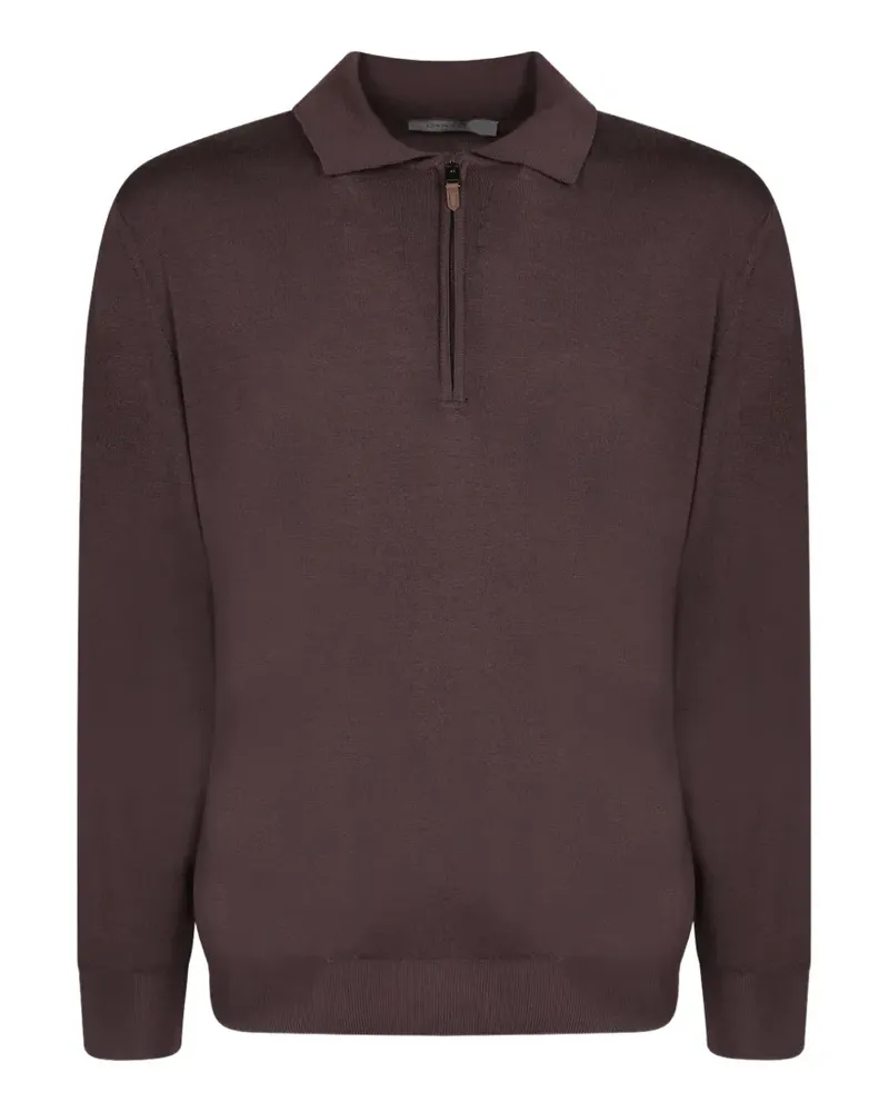 Canali Pullover mit kurzem Reißverschluss und Poloshirtkragen - Braun Braun