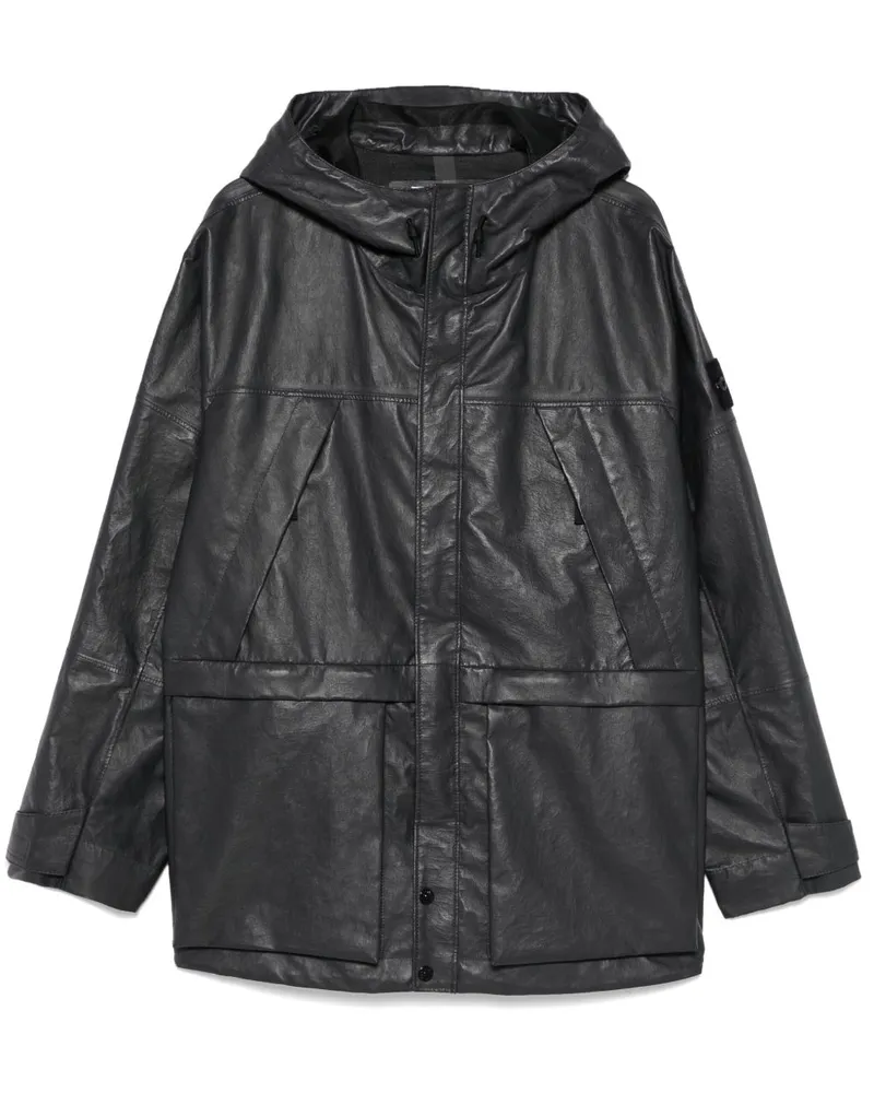 Stone Island Klassische Lederjacke - Schwarz Schwarz