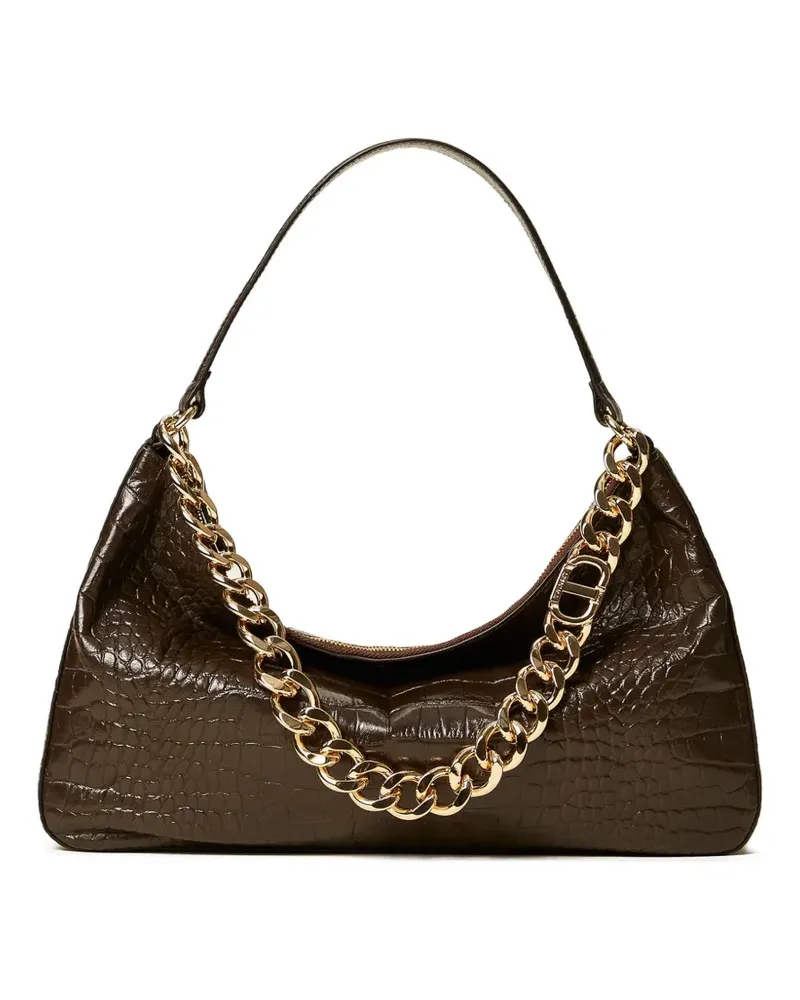 Twin-Set Liliane Schultertasche mit Kroko-Effekt - Schwarz Schwarz