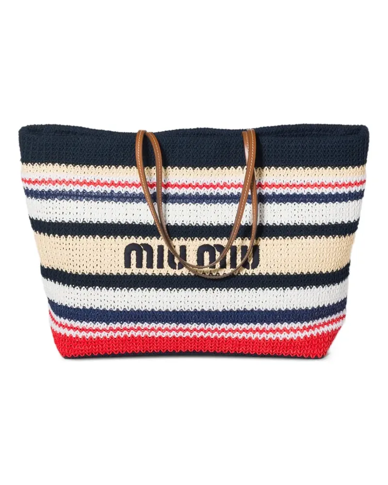 Miu Miu Gewebte Tote Bag mit Raffiabast-Effekt - Blau Blau