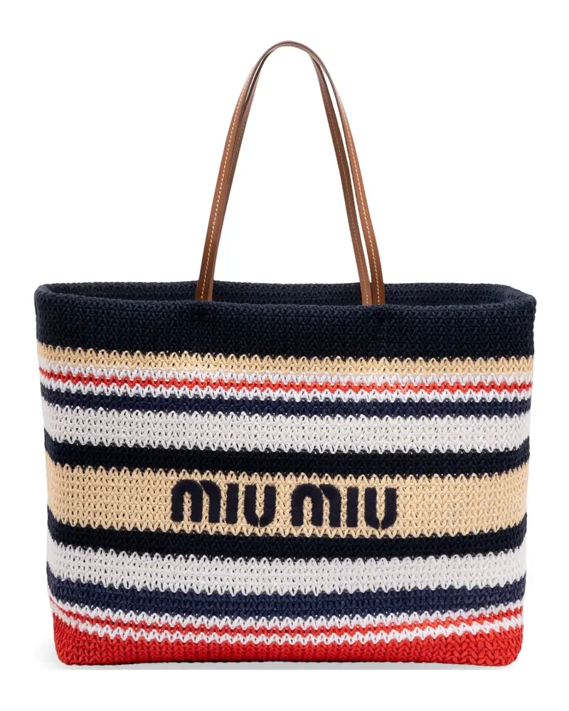 Miu Miu Gewebte Tote Bag mit Raffiabast-Effekt - Blau Blau
