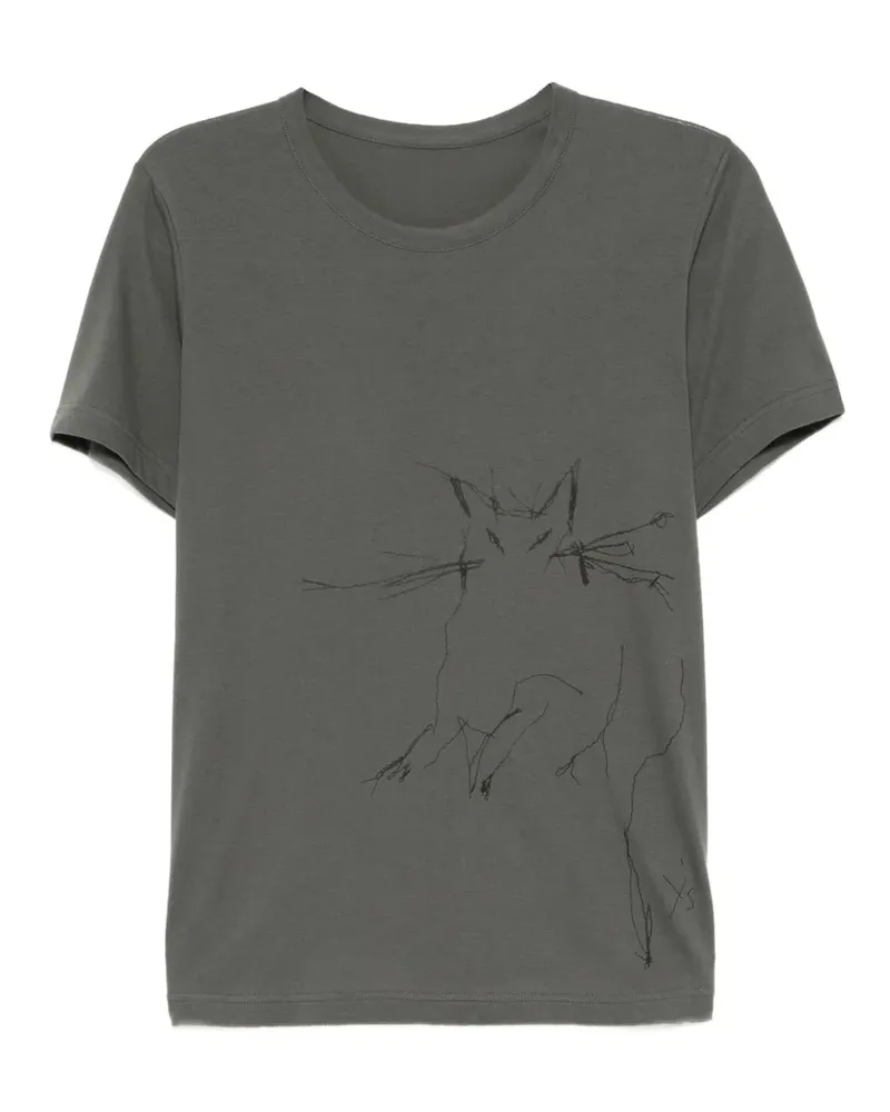 Yohji Yamamoto T-Shirt mit Animal-Print - Grau Grau