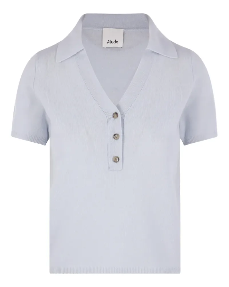 ALLUDE collared knitted V-neck polo shirt - Blau Blau