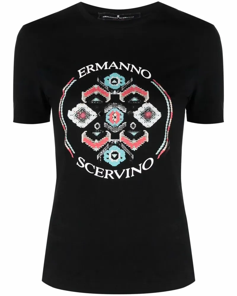 Ermanno Scervino T-Shirt mit abstraktem Logo-Print - Schwarz Schwarz