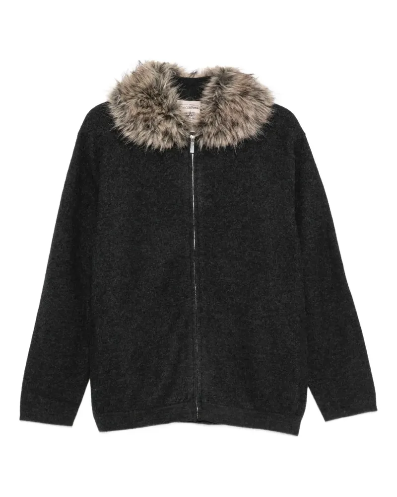 Semicouture faux-fur collar zip-up cardigan - Grau Grau