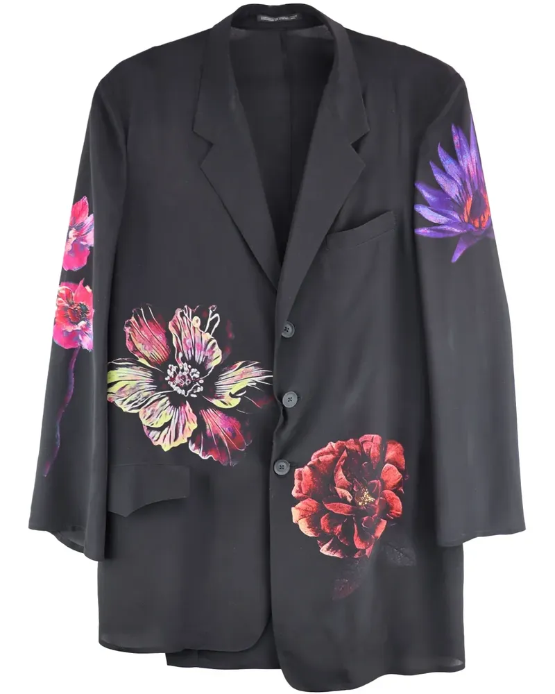 Yohji Yamamoto Jacke mit Blumen-Print - Schwarz Schwarz
