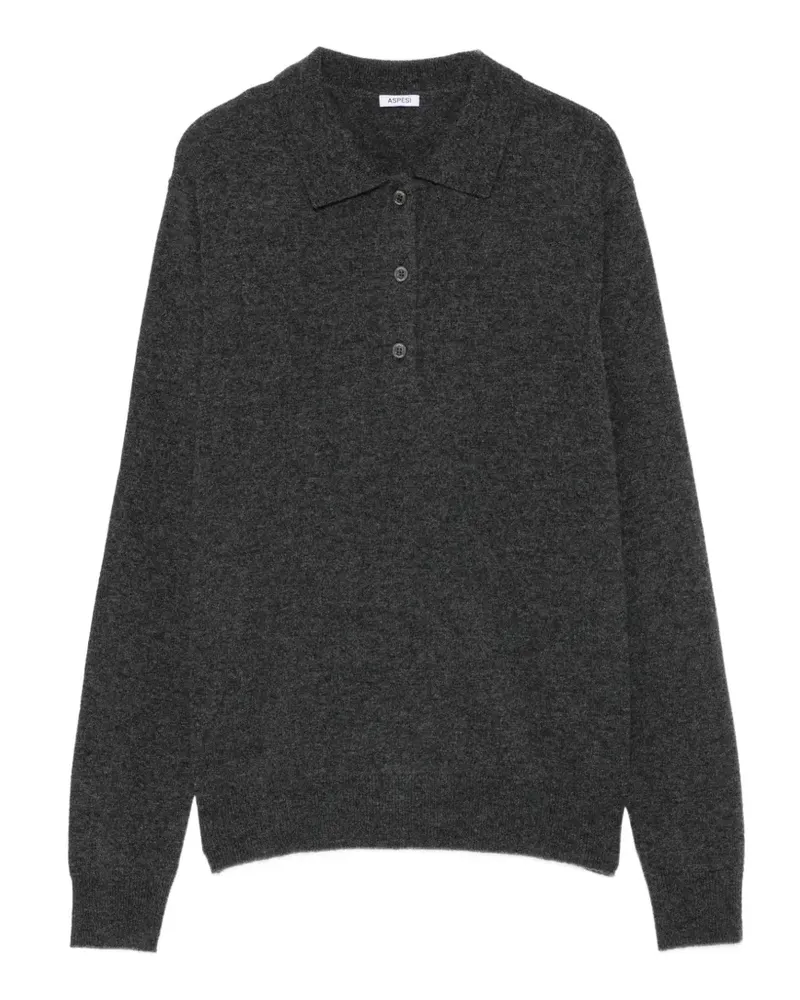 ASPESI Pullover mit Poloshirtkragen und Knopfleiste - Grau Grau