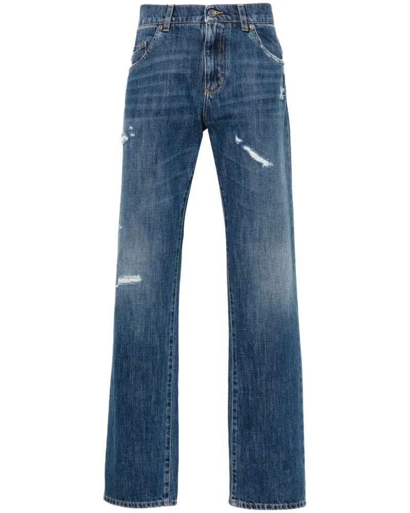 Dolce & Gabbana Gerade Jeans mit Distressed-Detail - Blau Blau
