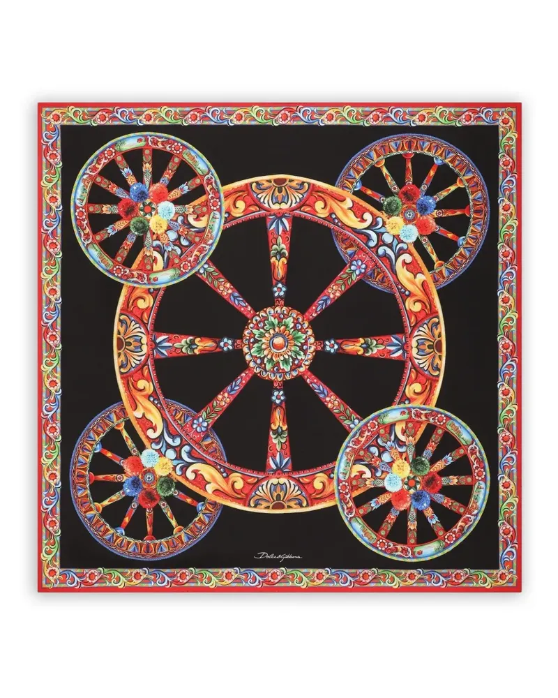 Dolce & Gabbana 70x70 Schal aus Seidentwill mit Carretto-Print - Schwarz Schwarz