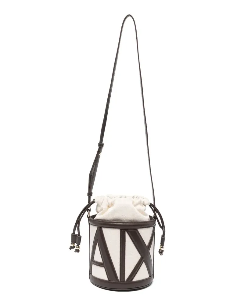 Armani Exchange logo-patch leather-trim bucket bag - Nude Nude