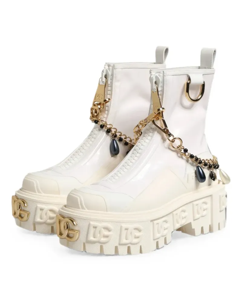 Dolce & Gabbana Stiefeletten mit Logo-Schild - Weiß Weiß