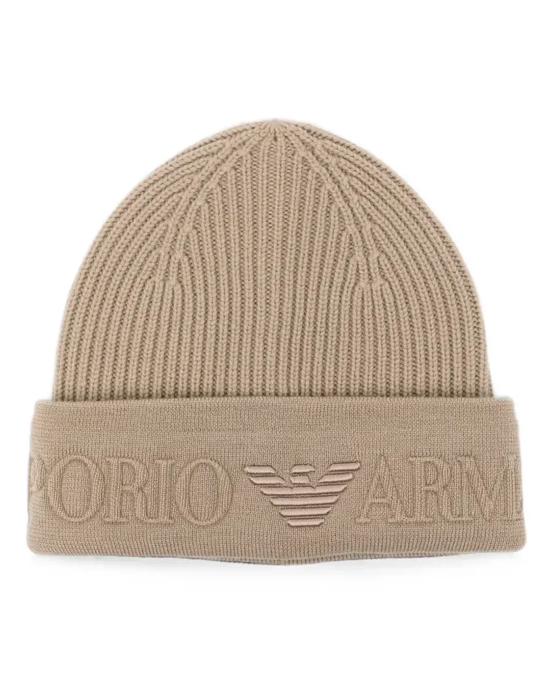 Emporio Armani logo-embossed rib beanie - Nude Nude