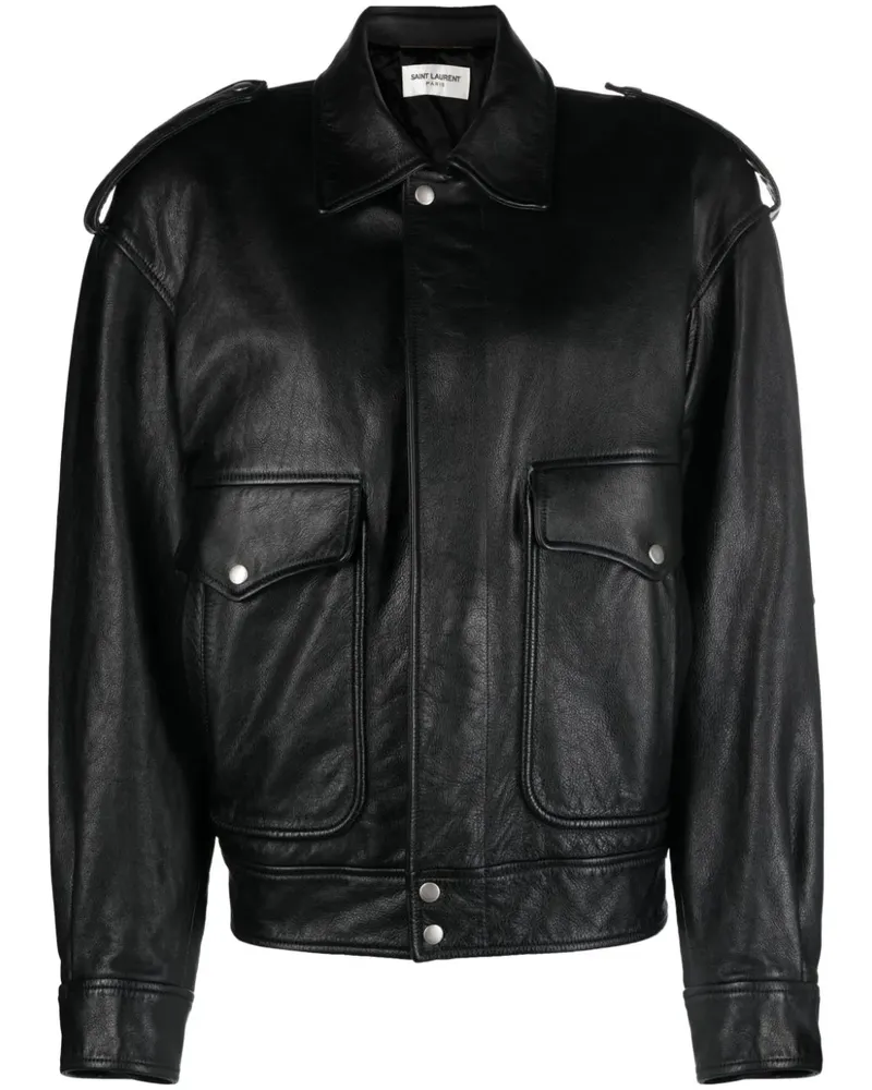 Saint Laurent Lederjacke mit Reißverschluss - Schwarz Schwarz