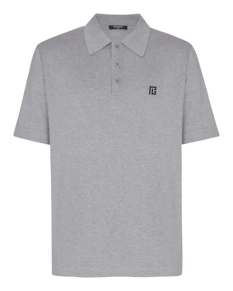 Balmain Embroidered Cotton Polo - Grau Grau
