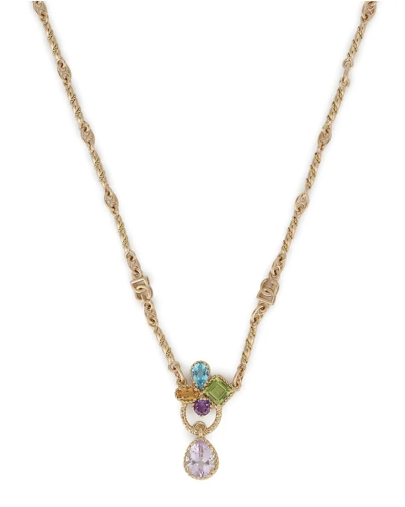 Dolce & Gabbana 18kt Gelbgoldhalskette mit bunten Schmucksteinperlen Gold