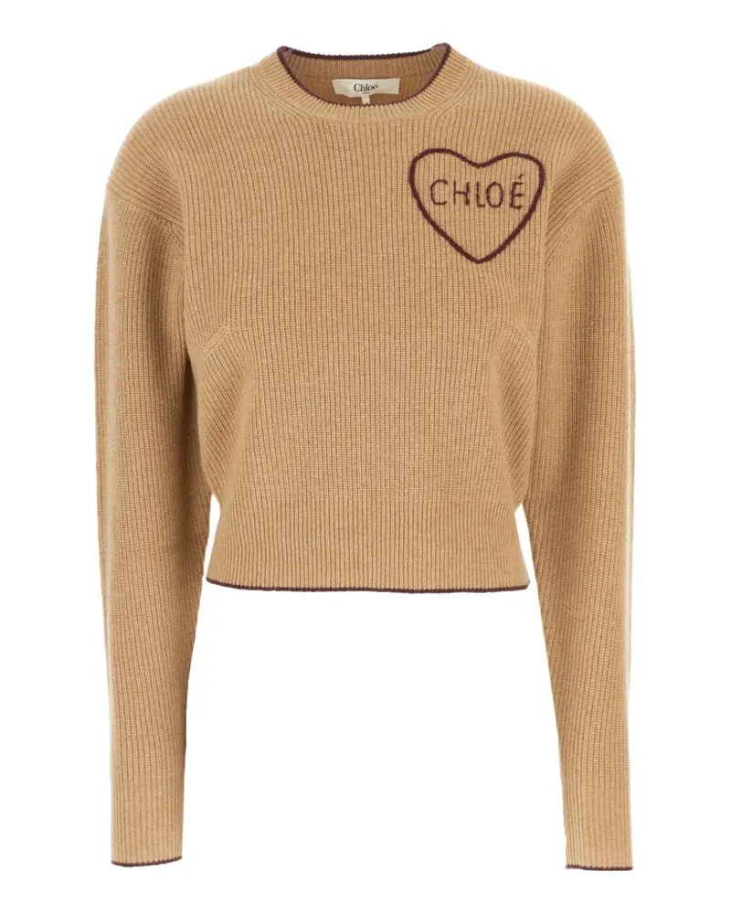 Chloé embroidered-heart ribbed-knit sweater - Braun Braun