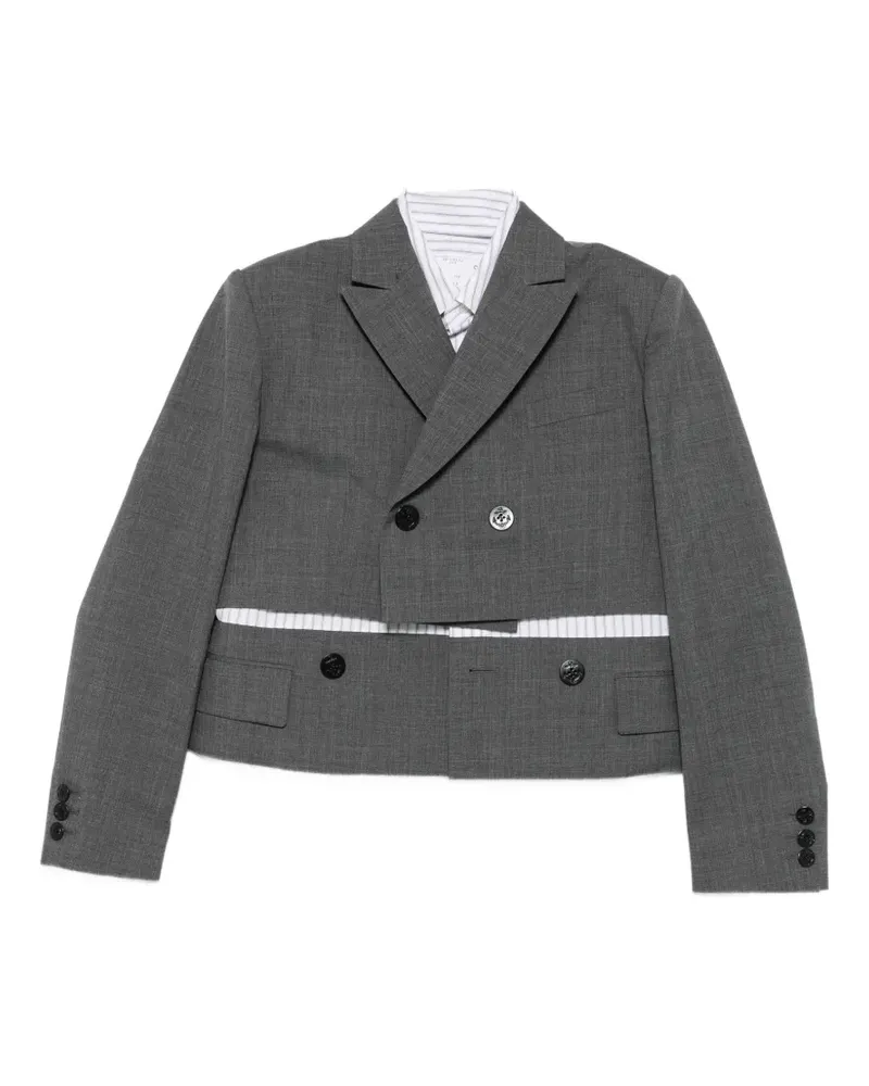 Sacai double-breasted layered crop blazer - Grau Grau