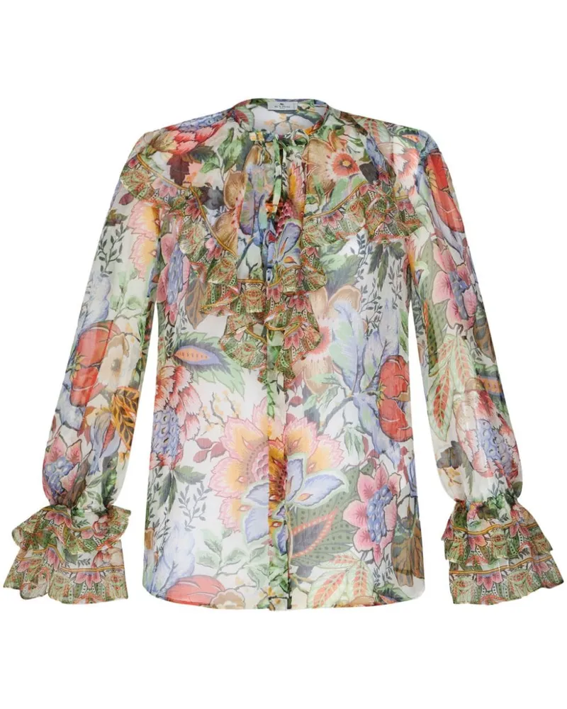 Etro Gerüschtes Hemd mit Blumen-Print - Grün Grün
