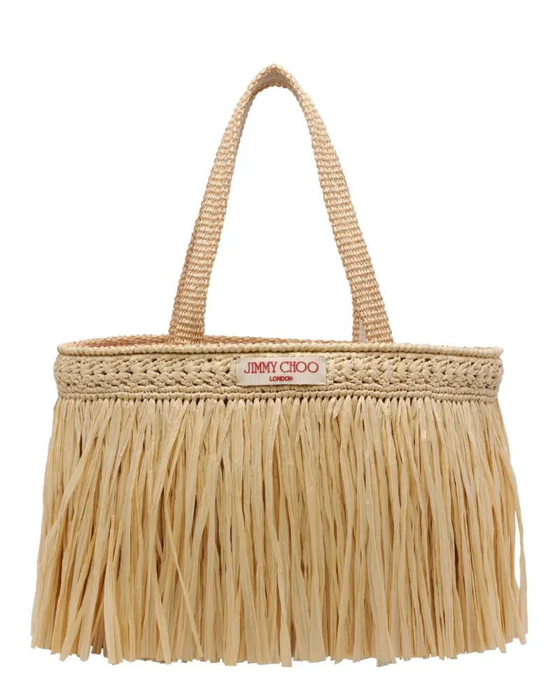 Jimmy Choo fringed-detail raffia beach bag - Nude Nude