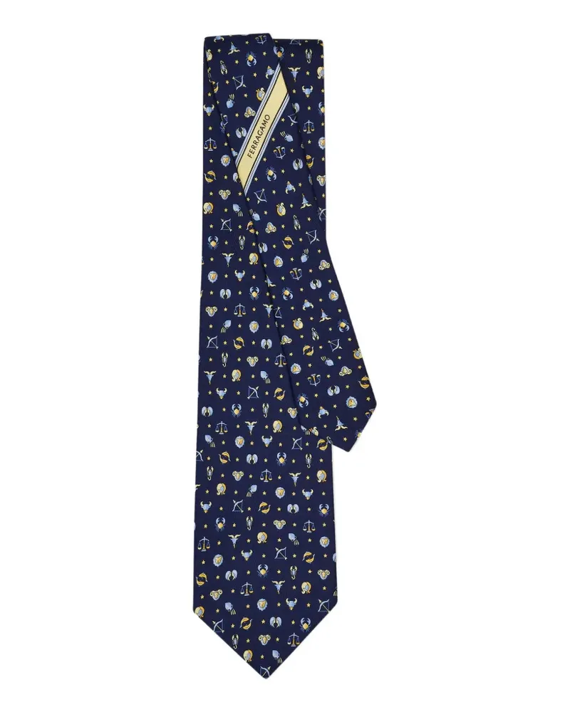 Ferragamo Seidenkrawatte mit Horoskop-Print - Blau Blau