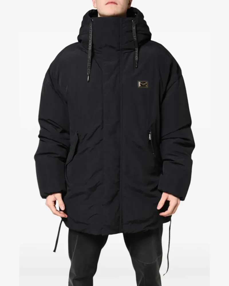 Dolce & Gabbana logo-plaque hooded coat - Schwarz Schwarz