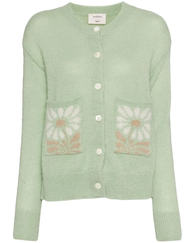 onefifteen Cardigan mit Blumenmuster - Grün Grün