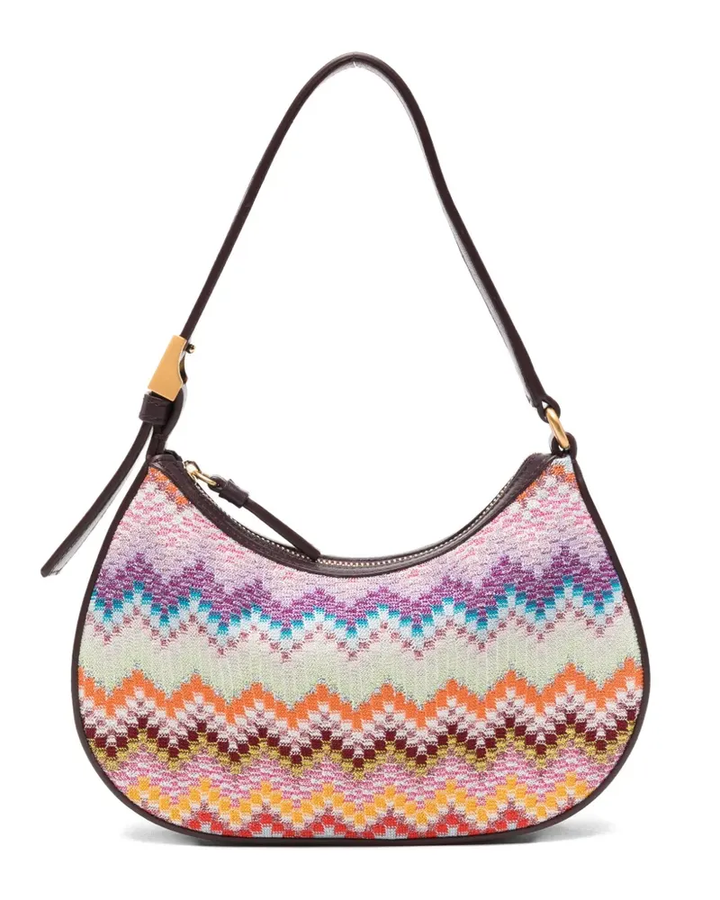 Missoni mini zigzag-knit leather-trim shoulder bag - Violett Violett