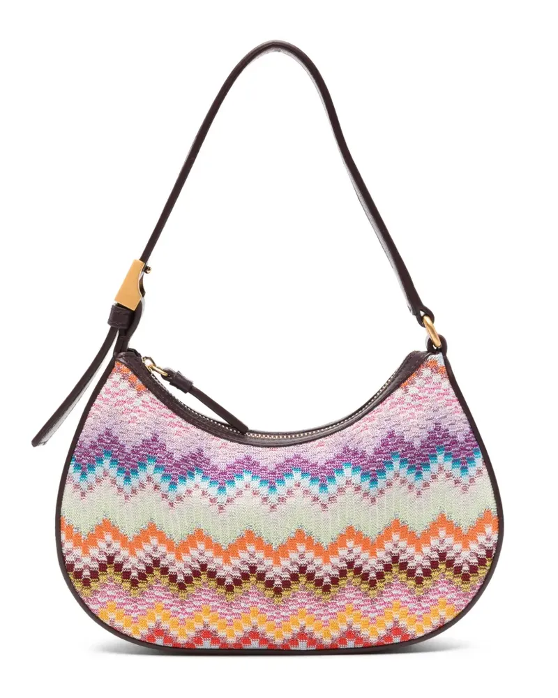 Missoni mini zigzag-knit leather-trim shoulder bag - Violett Violett