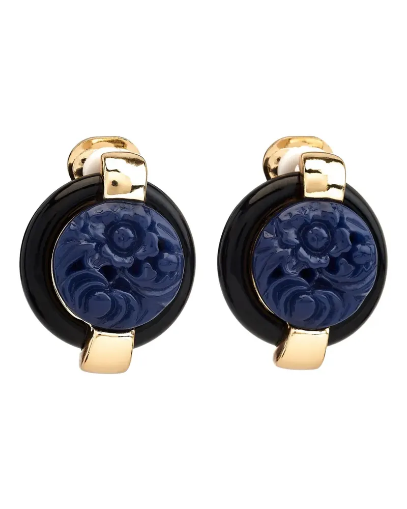 Kenneth Jay Lane Ohrclips mit geschnitztem Lapis - Gold Gold