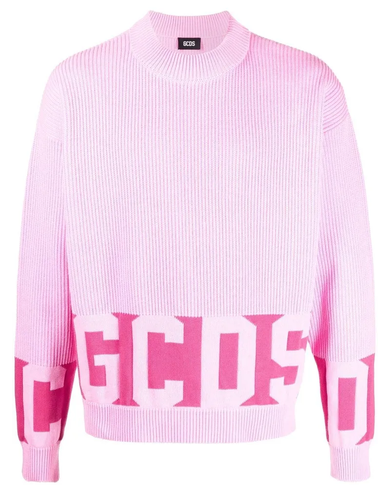 GCDS Intarsien-Pullover mit Logo Pink