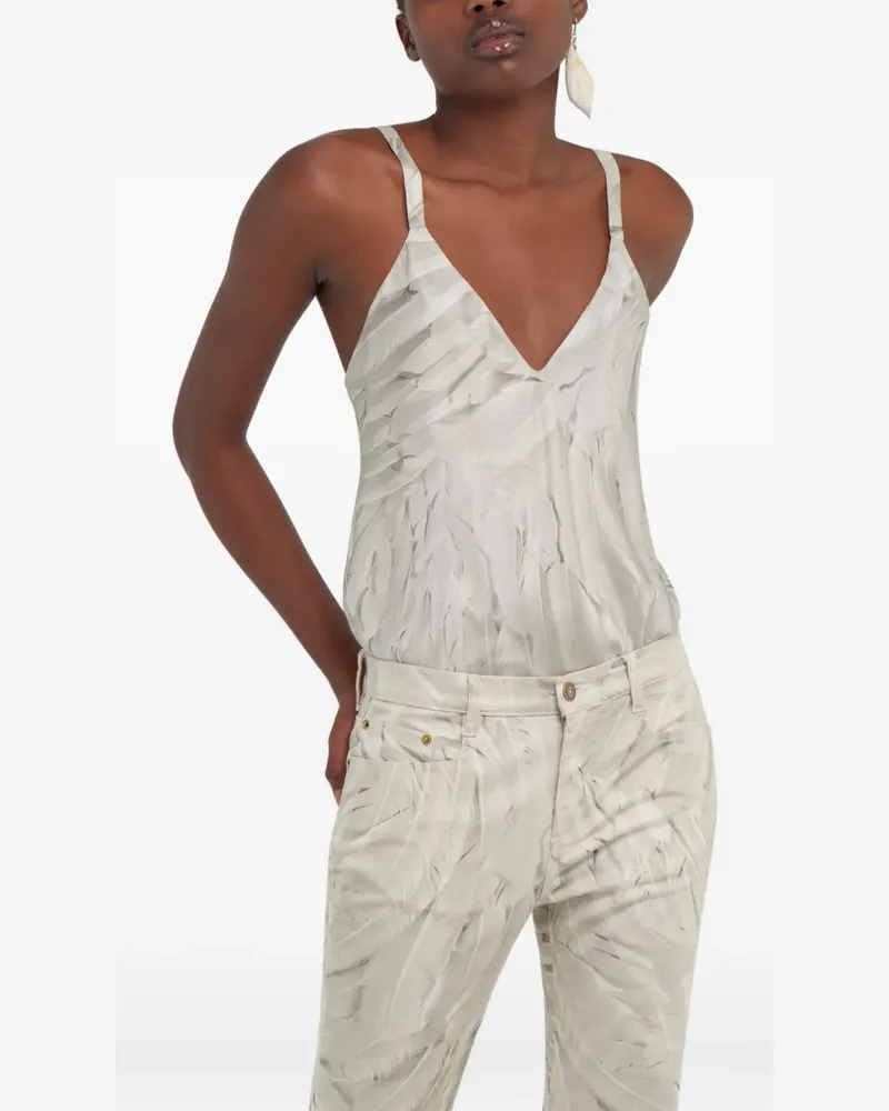 Roberto Cavalli Seiden-Tanktop mit Feder-Print - Weiß Weiß