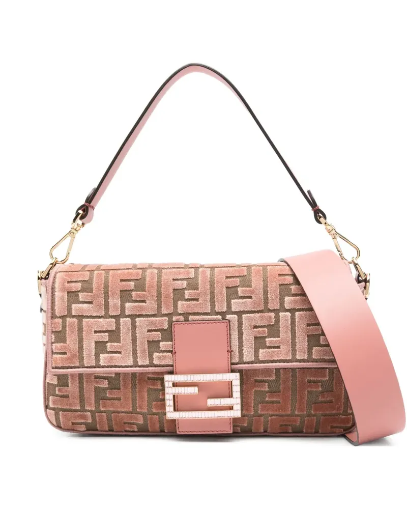 Fendi Mittelgroße Baguette Schultertasche mit FF-Muster - Braun Braun